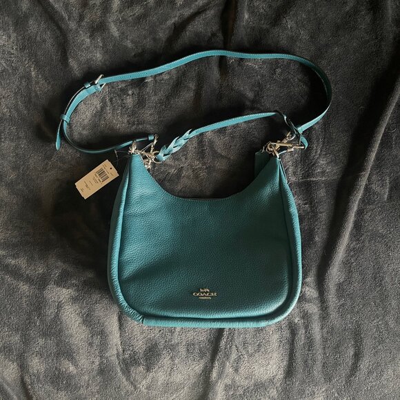 NWT Coach JULES HOBO C9190 Silver/Deep Turquoise - Picture 1 of 8